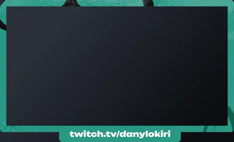 The webcam frame: a dark rectangle for the camera in a teal border with black curved shapes, and the channel address on a tab at the bottom.